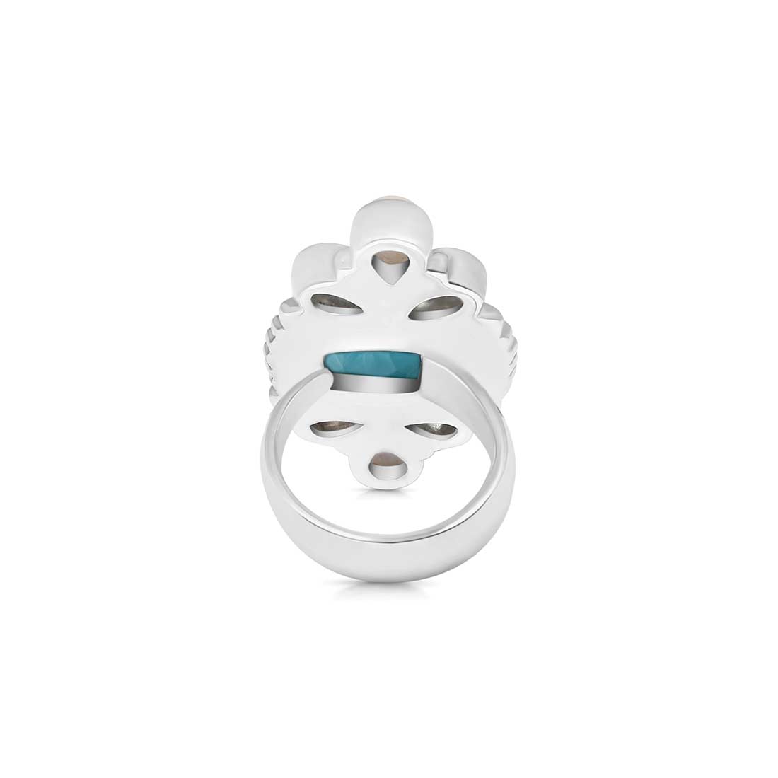 Larimar, Moonstone And Blue Topaz Crawler Statement Adjustable Ring-(LAR-CLS-13.)